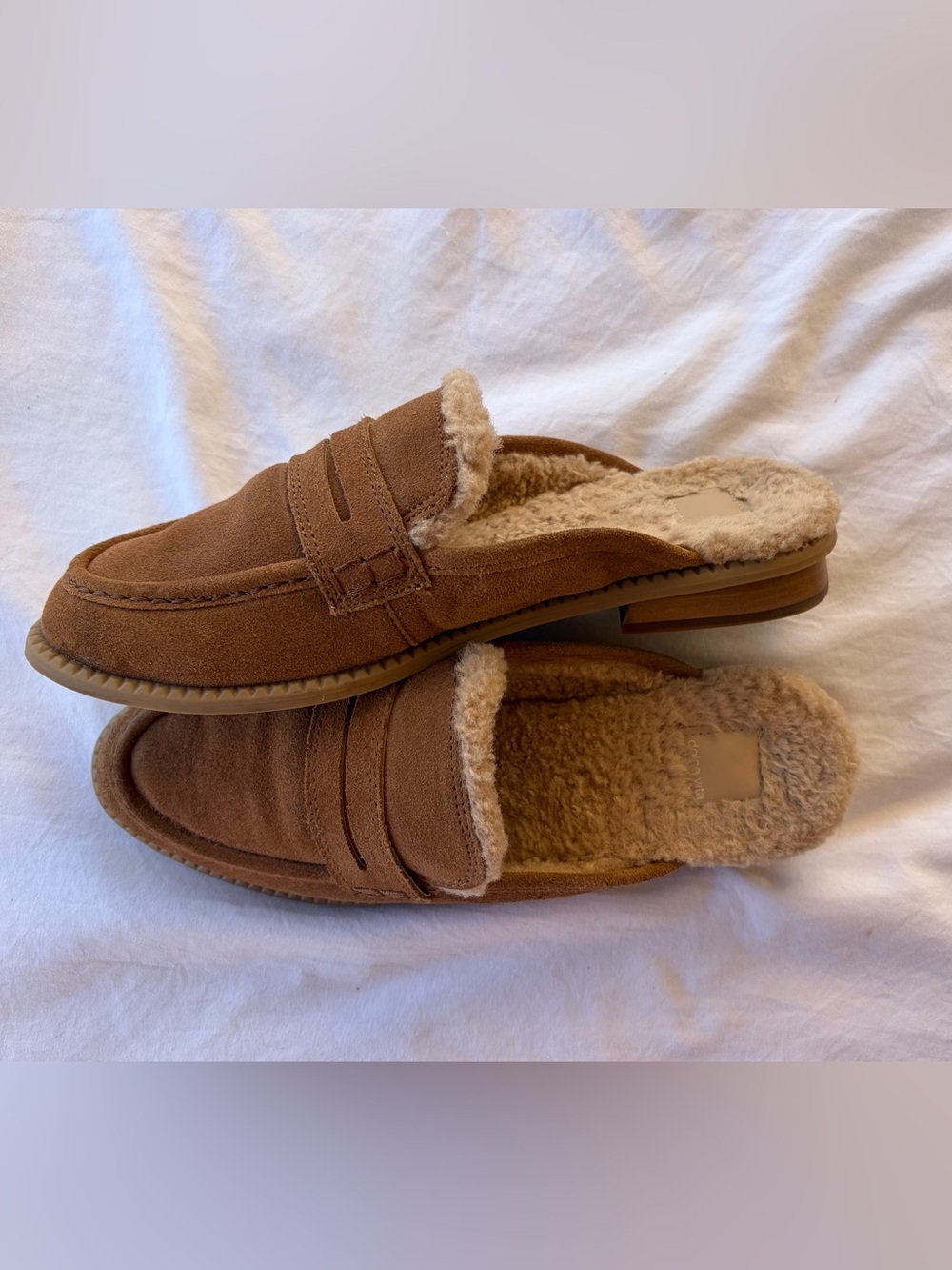 Dolce Vita Tan Suede Warm Shearling Fuzzy Lined Sherpa Slides Loafers Wmn Sz 8